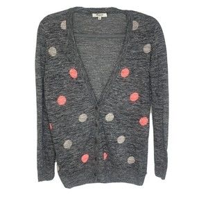 MADEWELL Women’s Sz Medium Fairweather Gray Pink Polka Dot Cardigan Linen Blend